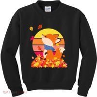 Cute Retro Autumn Fall Leaves Baby Fox Kids Sweatshirt thumb 0