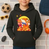 Cute Retro Autumn Fall Leaves Baby Fox Kids Hoodie thumb 2
