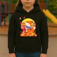 Cute Retro Autumn Fall Leaves Baby Fox Kids Hoodie thumb 3