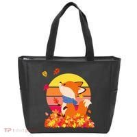 Cute Retro Autumn Fall Leaves Baby Fox Tote Bag thumb 0