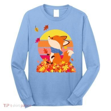 Cute Retro Autumn Fall Leaves Baby Fox Long Sleeve Shirt