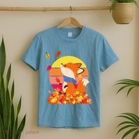 Cute Retro Autumn Fall Leaves Baby Fox T-Shirt thumb 2
