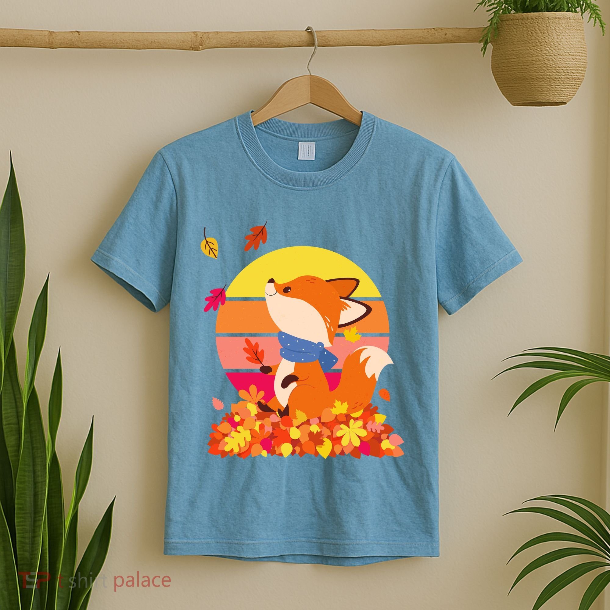 Cute Retro Autumn Fall Leaves Baby Fox T-Shirt