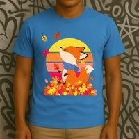 Cute Retro Autumn Fall Leaves Baby Fox T-Shirt thumb 3
