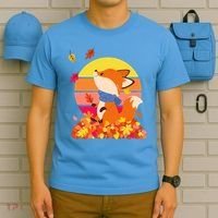 Cute Retro Autumn Fall Leaves Baby Fox T-Shirt thumb 5