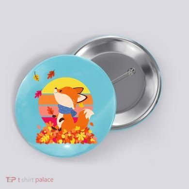 Cute Retro Autumn Fall Leaves Baby Fox Button