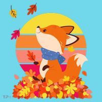 Cute Retro Autumn Fall Leaves Baby Fox Button thumb 1