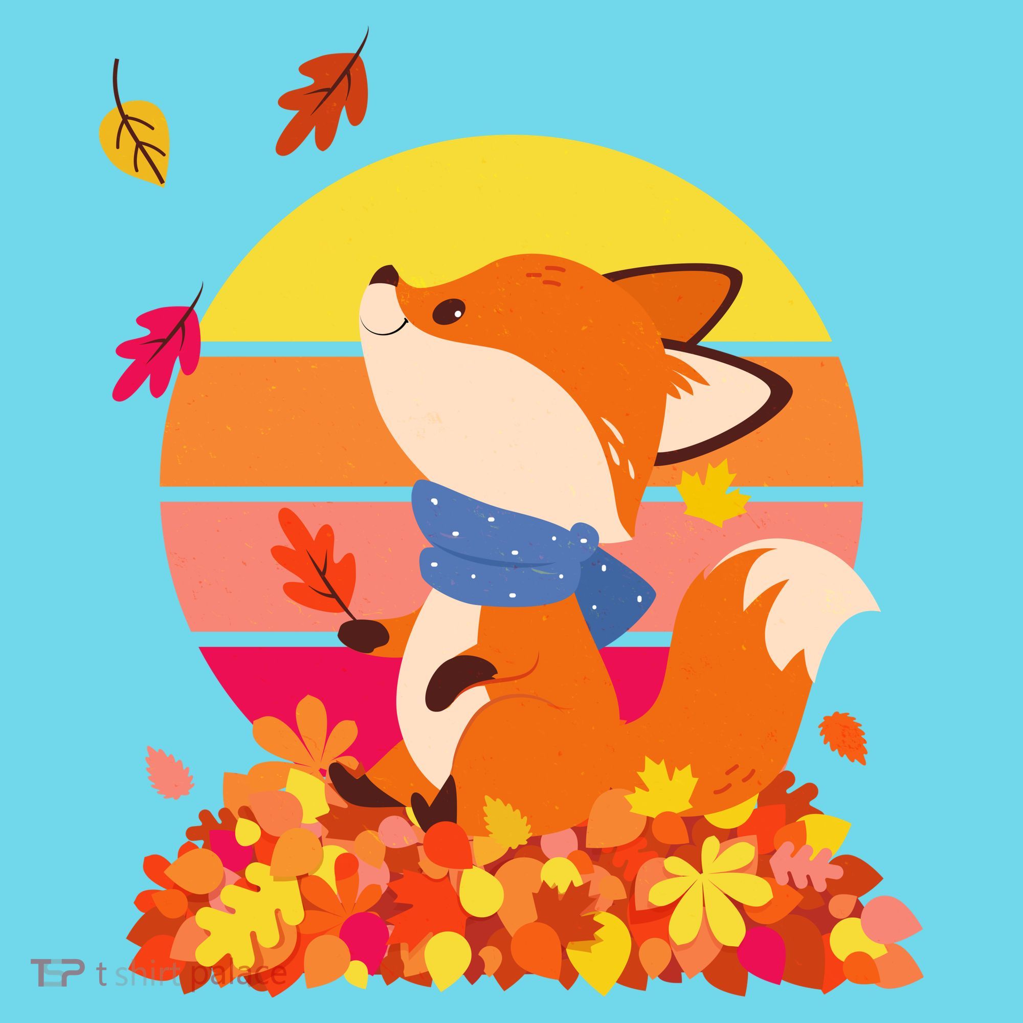 Cute Retro Autumn Fall Leaves Baby Fox Button