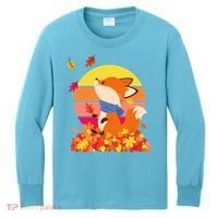 Cute Retro Autumn Fall Leaves Baby Fox Kids Long Sleeve Shirt thumb 0