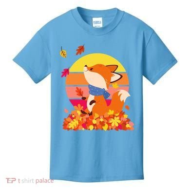 Cute Retro Autumn Fall Leaves Baby Fox Kids T-Shirt