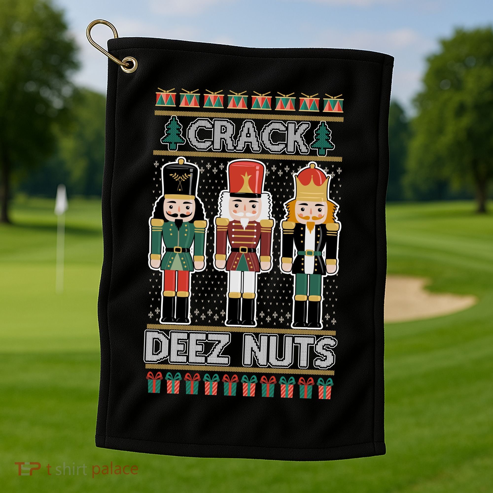 Crack Deez Nuts Nutcracker Ugly Christmas Sweater Golf Towel