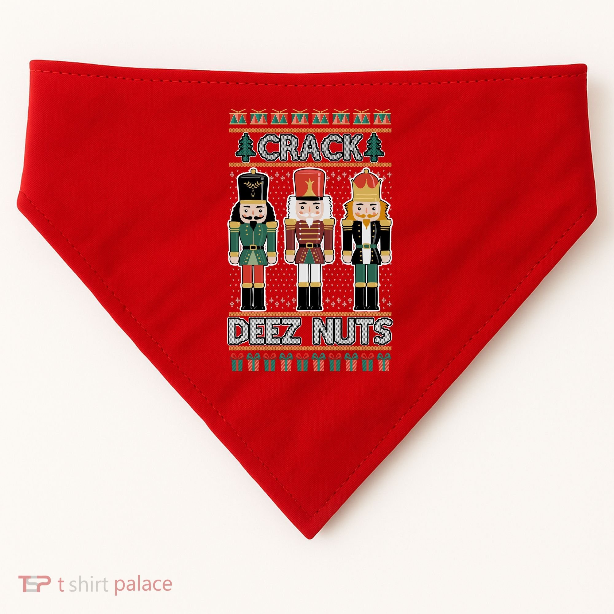 Crack Deez Nuts Nutcracker Ugly Christmas Sweater USA-Made Doggie Bandana