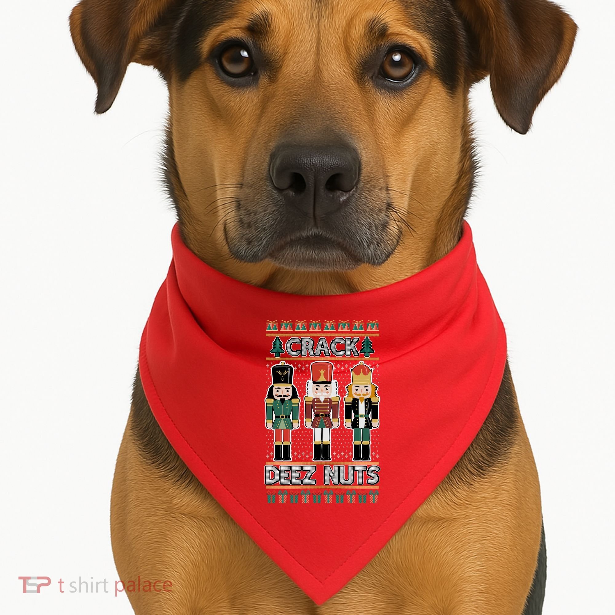 Crack Deez Nuts Nutcracker Ugly Christmas Sweater USA-Made Doggie Bandana