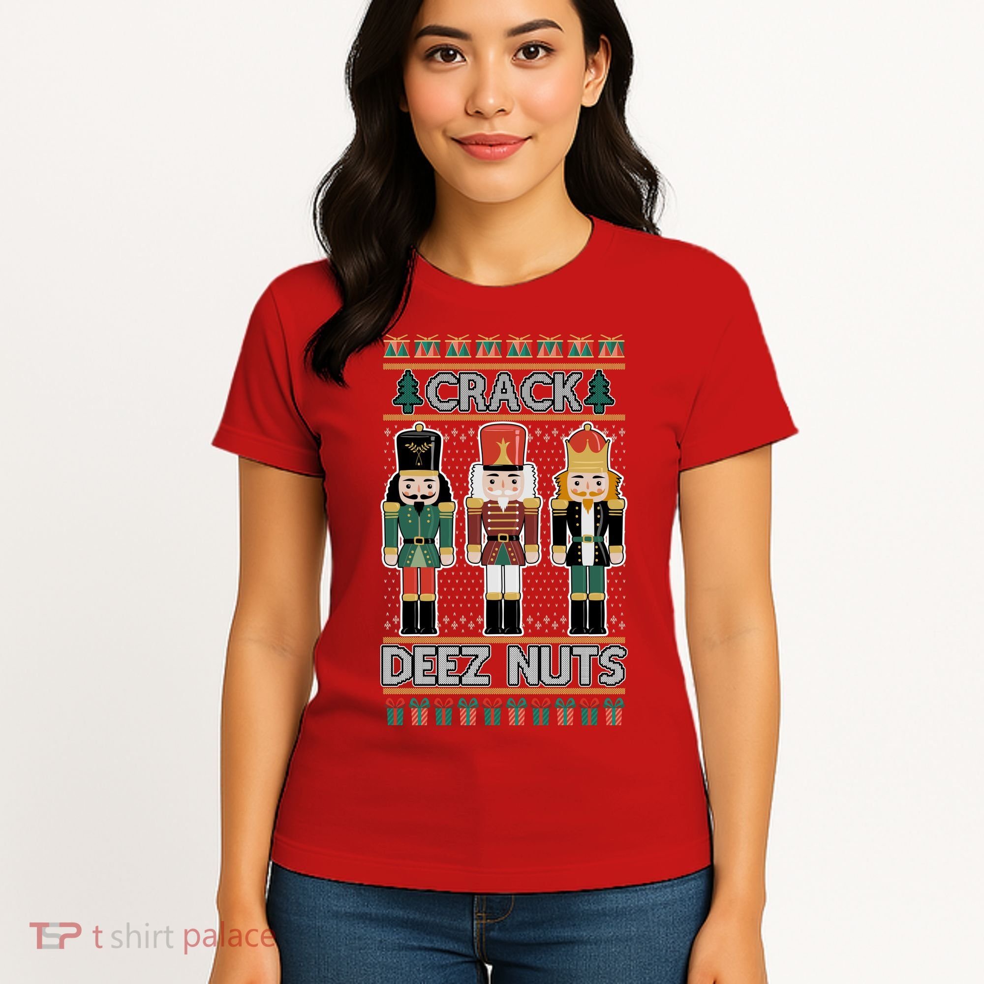 Crack Deez Nuts Nutcracker Ugly Christmas Sweater Women's T-Shirt