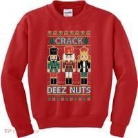 Crack Deez Nuts Nutcracker Ugly Christmas Sweater Kids Sweatshirt thumb 0