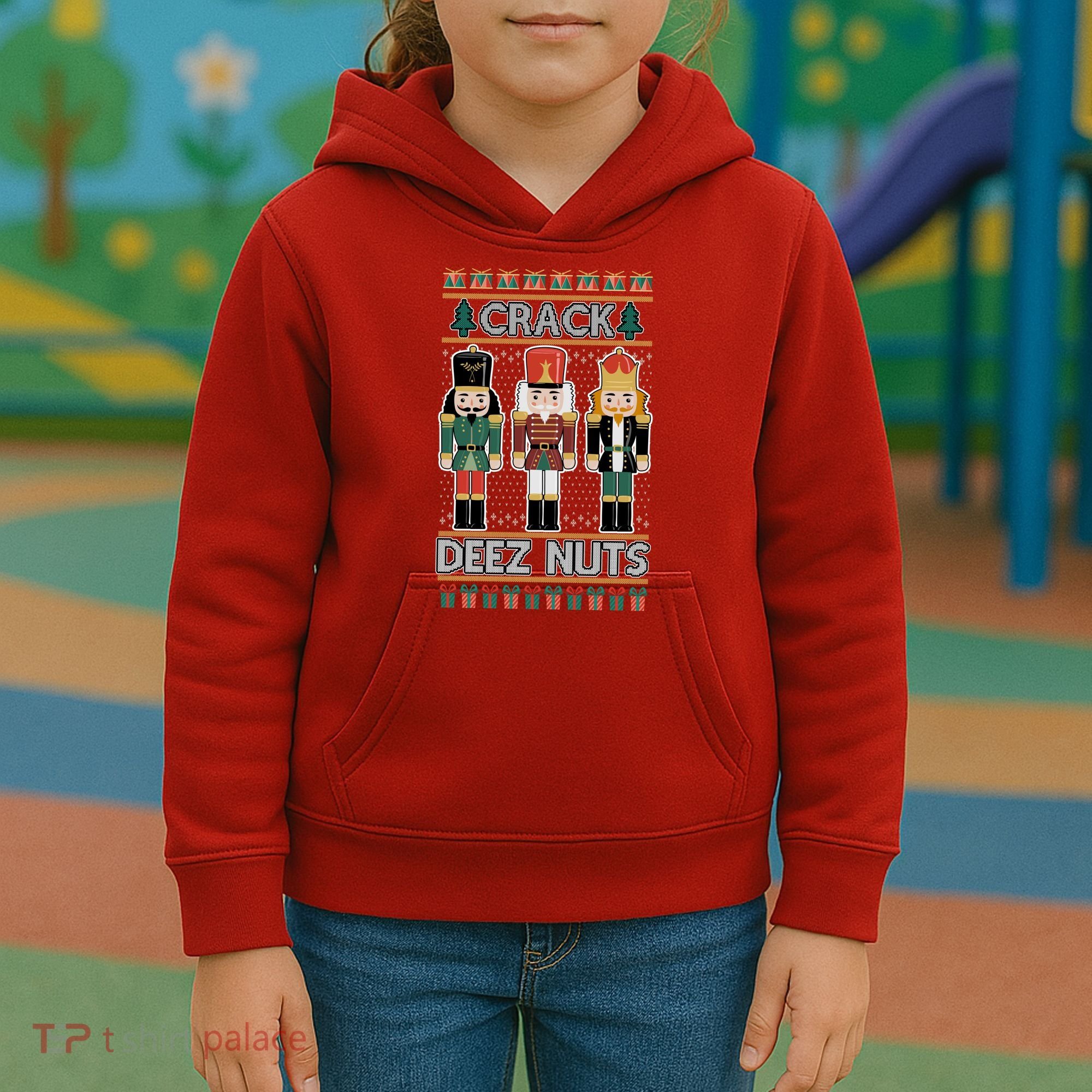 Crack Deez Nuts Nutcracker Ugly Christmas Sweater Kids Hoodie