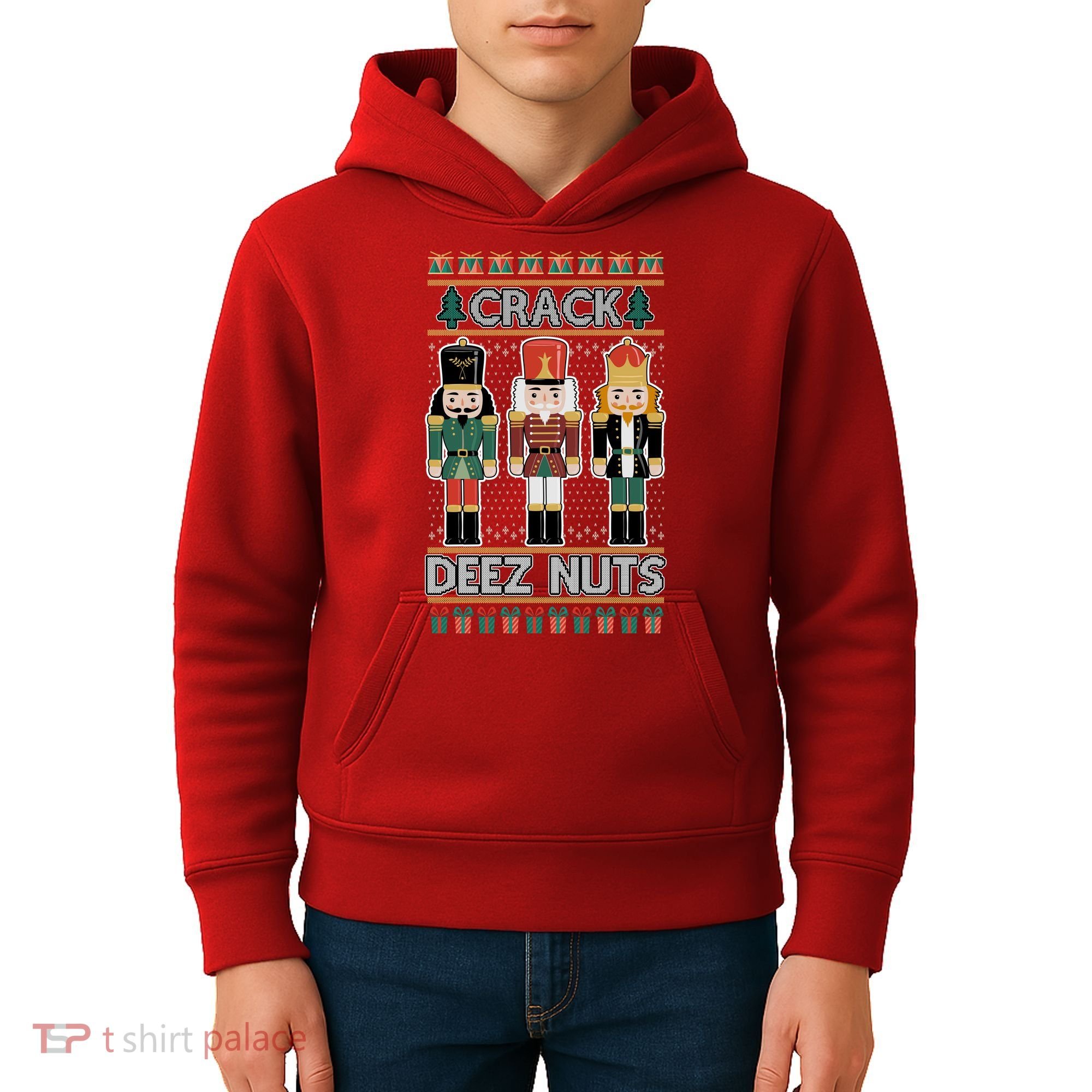 Crack Deez Nuts Nutcracker Ugly Christmas Sweater Kids Hoodie