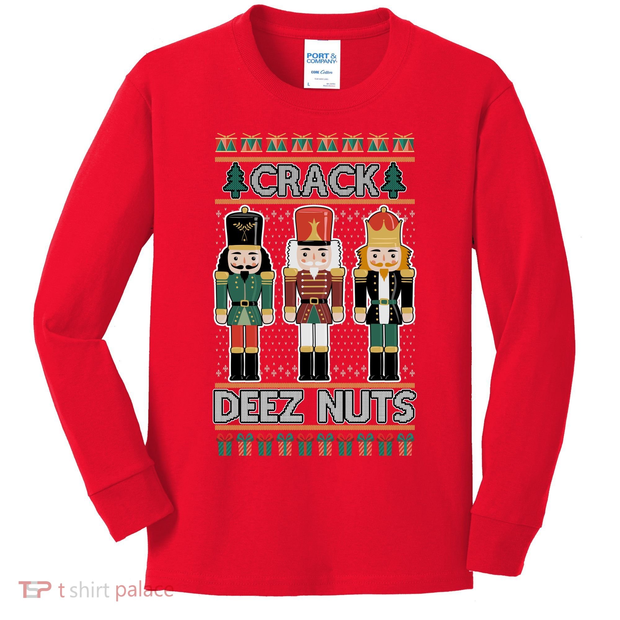 Crack Deez Nuts Nutcracker Ugly Christmas Sweater Kids Long Sleeve Shirt