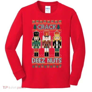 Crack Deez Nuts Nutcracker Ugly Christmas Sweater Kids Long Sleeve Shirt