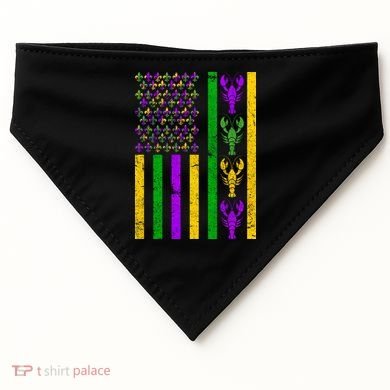 Crawfish Fleur-De-Lis Flag Mardi Gras USA-Made Doggie Bandana
