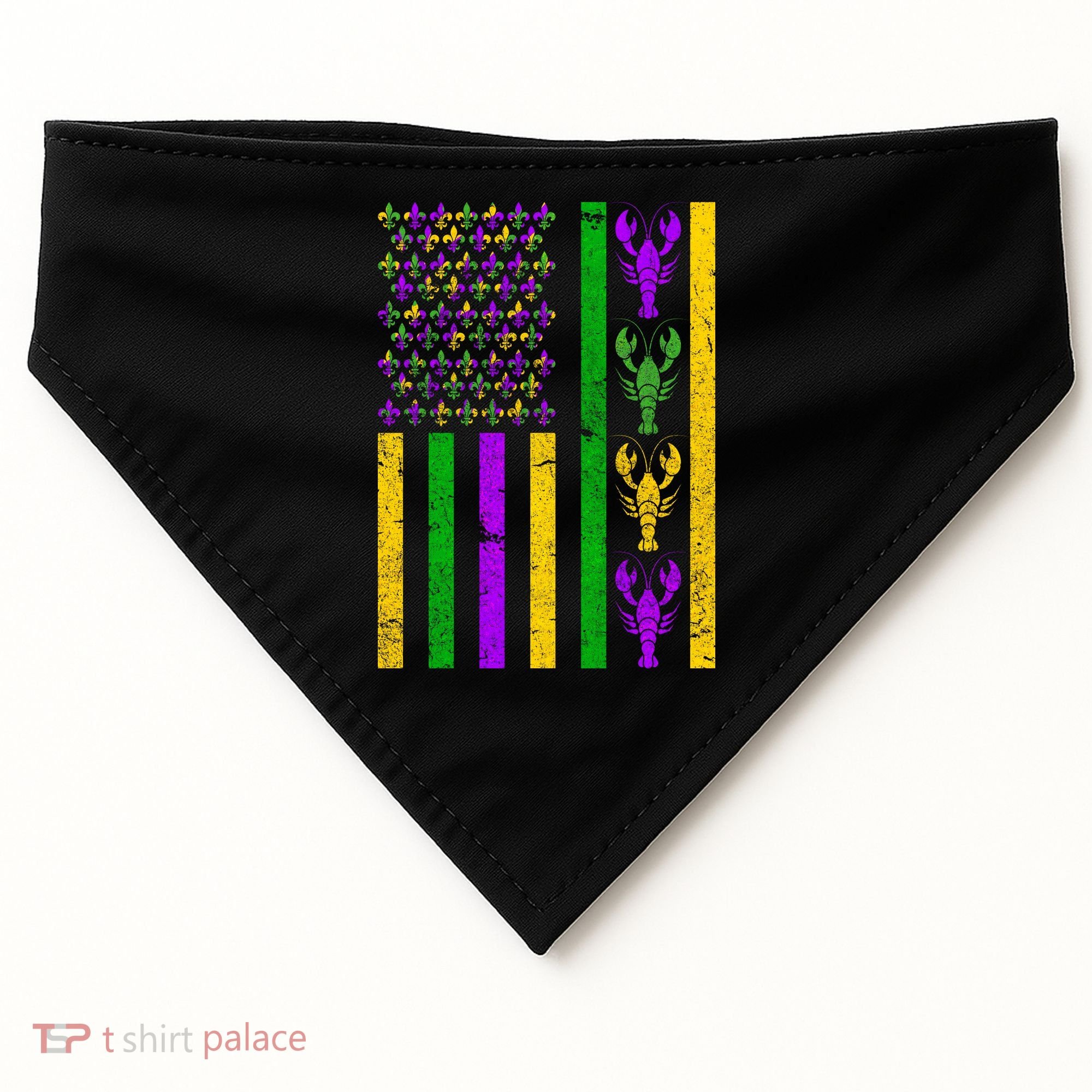 Crawfish Fleur-De-Lis Flag Mardi Gras USA-Made Doggie Bandana