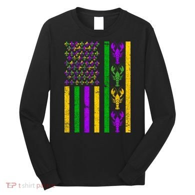 Crawfish Fleur-De-Lis Flag Mardi Gras Long Sleeve Shirt