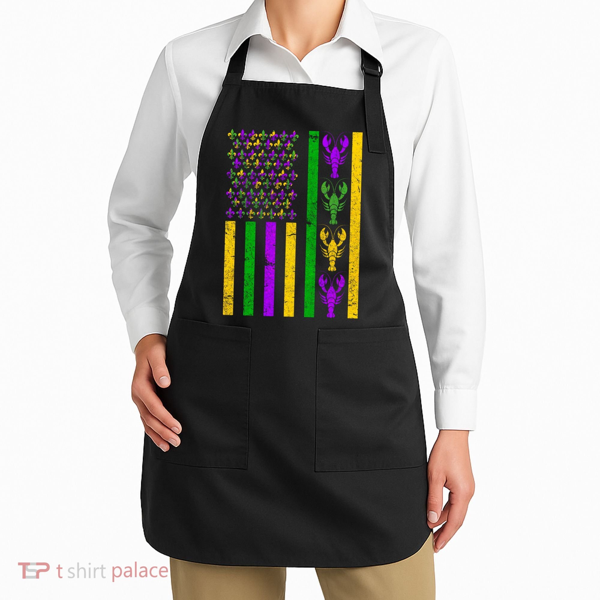 Crawfish Fleur-De-Lis Flag Mardi Gras Apron