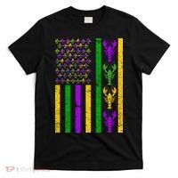 Crawfish Fleur-De-Lis Flag Mardi Gras T-Shirt thumb 0
