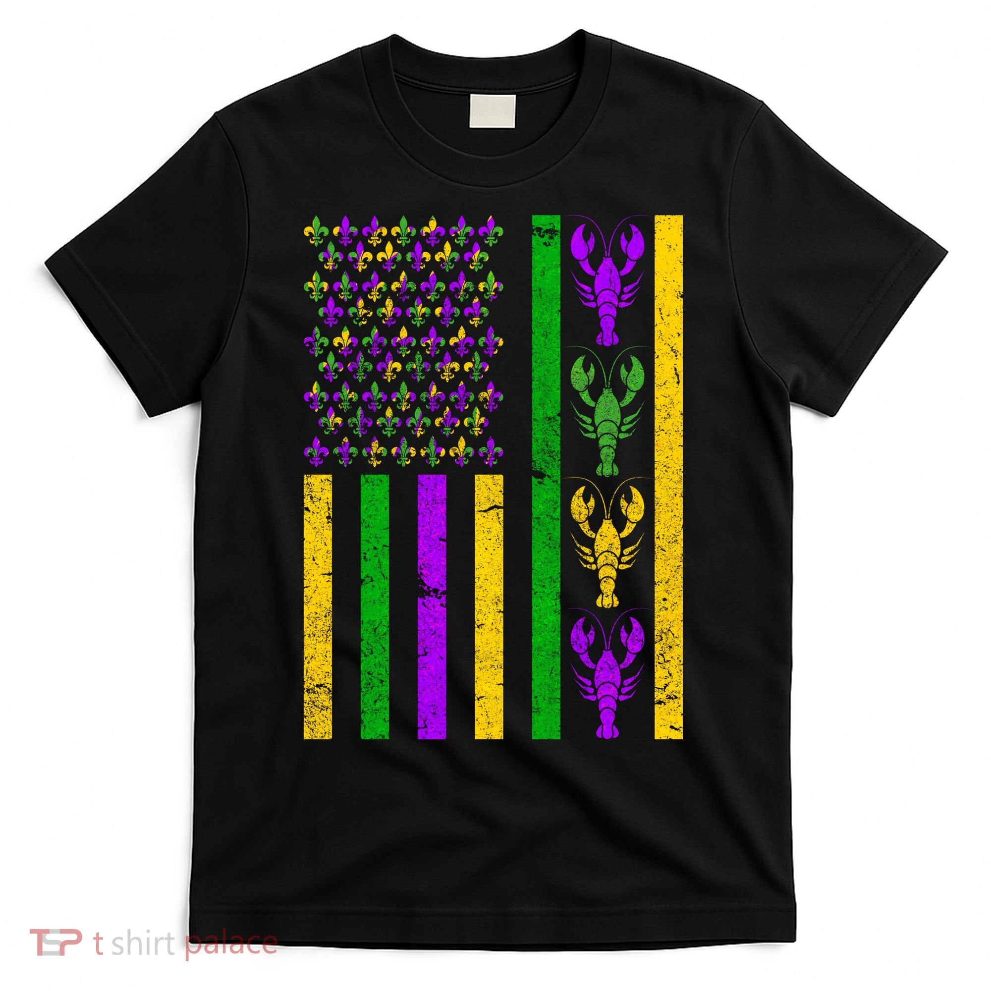 Crawfish Fleur-De-Lis Flag Mardi Gras T-Shirt