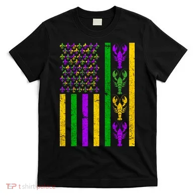 Crawfish Fleur-De-Lis Flag Mardi Gras T-Shirt