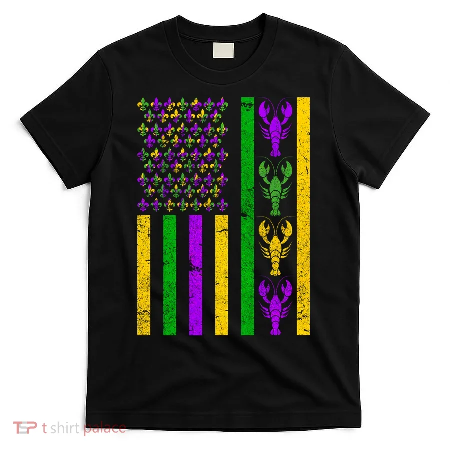 Crawfish Fleur-De-Lis Flag Mardi Gras T-Shirt