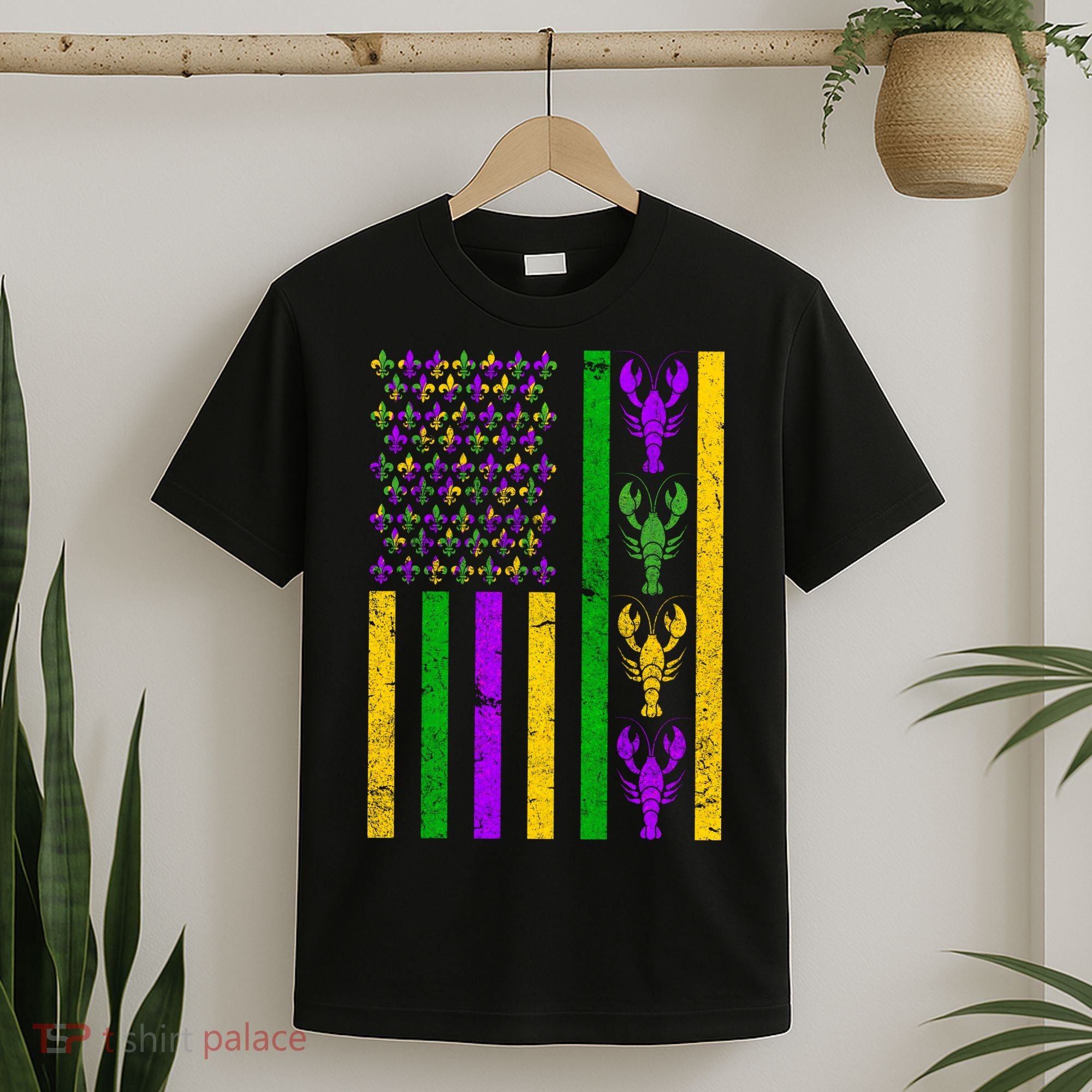 Crawfish Fleur-De-Lis Flag Mardi Gras T-Shirt