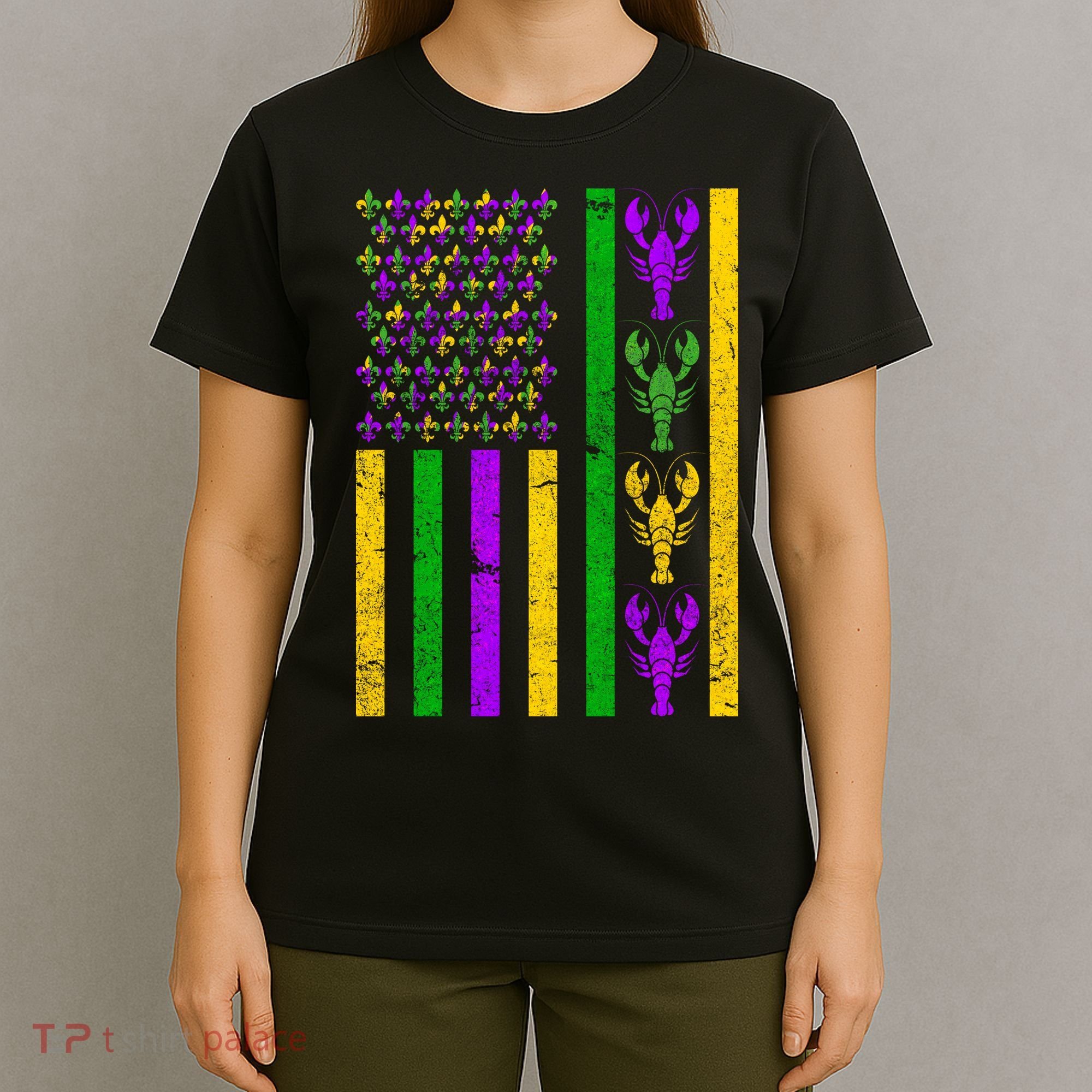 Crawfish Fleur-De-Lis Flag Mardi Gras T-Shirt