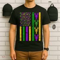Crawfish Fleur-De-Lis Flag Mardi Gras T-Shirt thumb 6