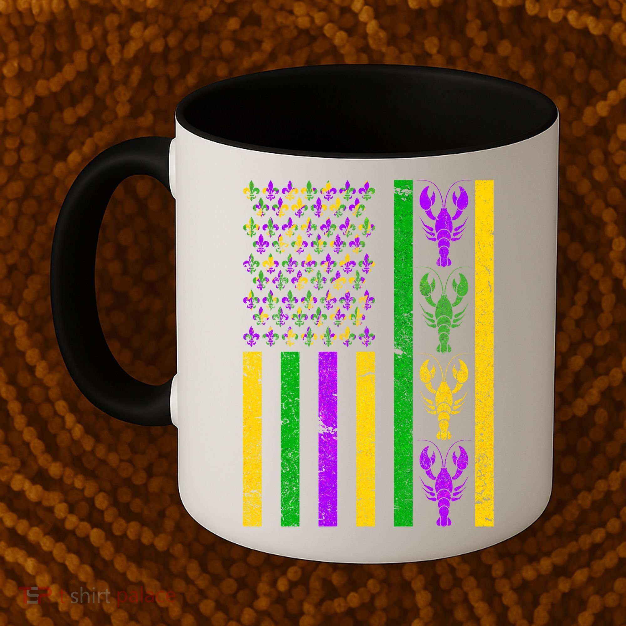 Crawfish Fleur-De-Lis Flag Mardi Gras Coffee Mug