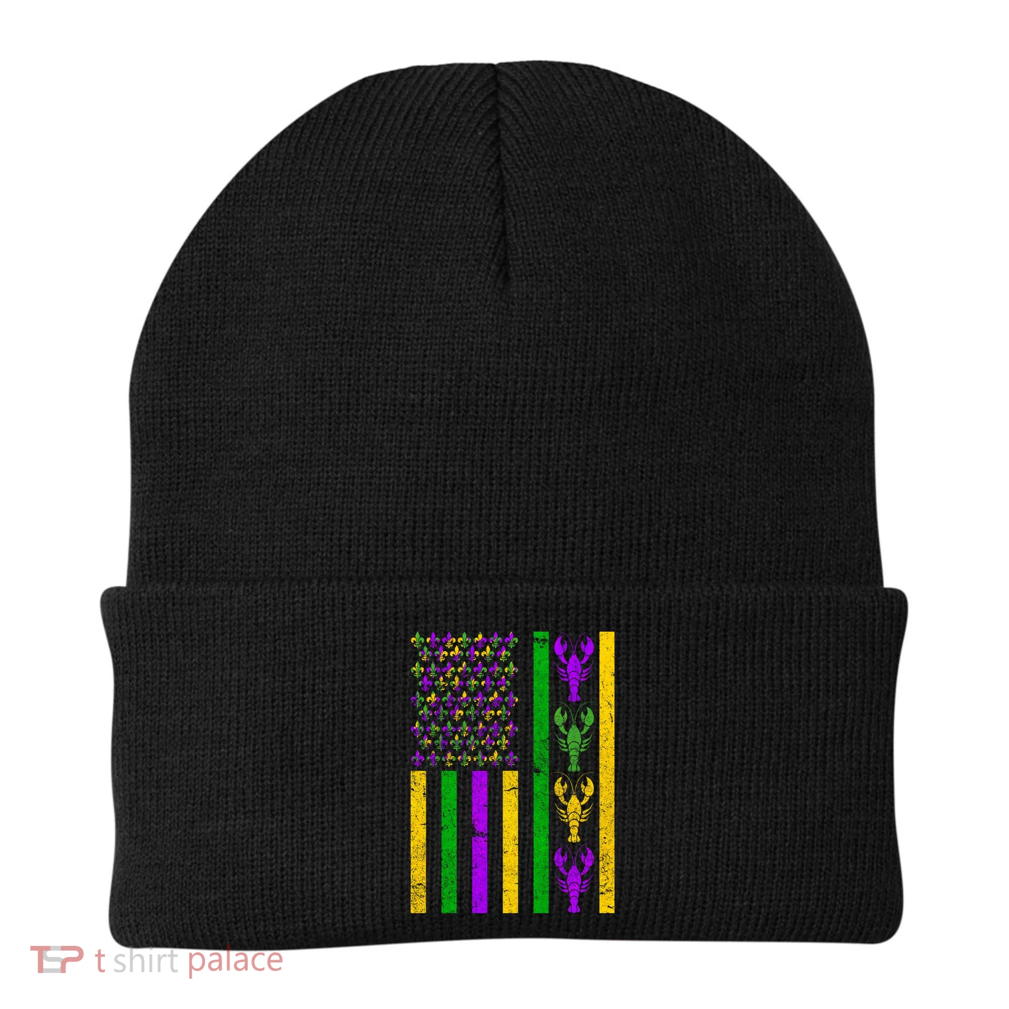 Crawfish Fleur-De-Lis Flag Mardi Gras Beanie