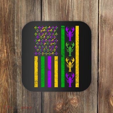Crawfish Fleur-De-Lis Flag Mardi Gras Coaster