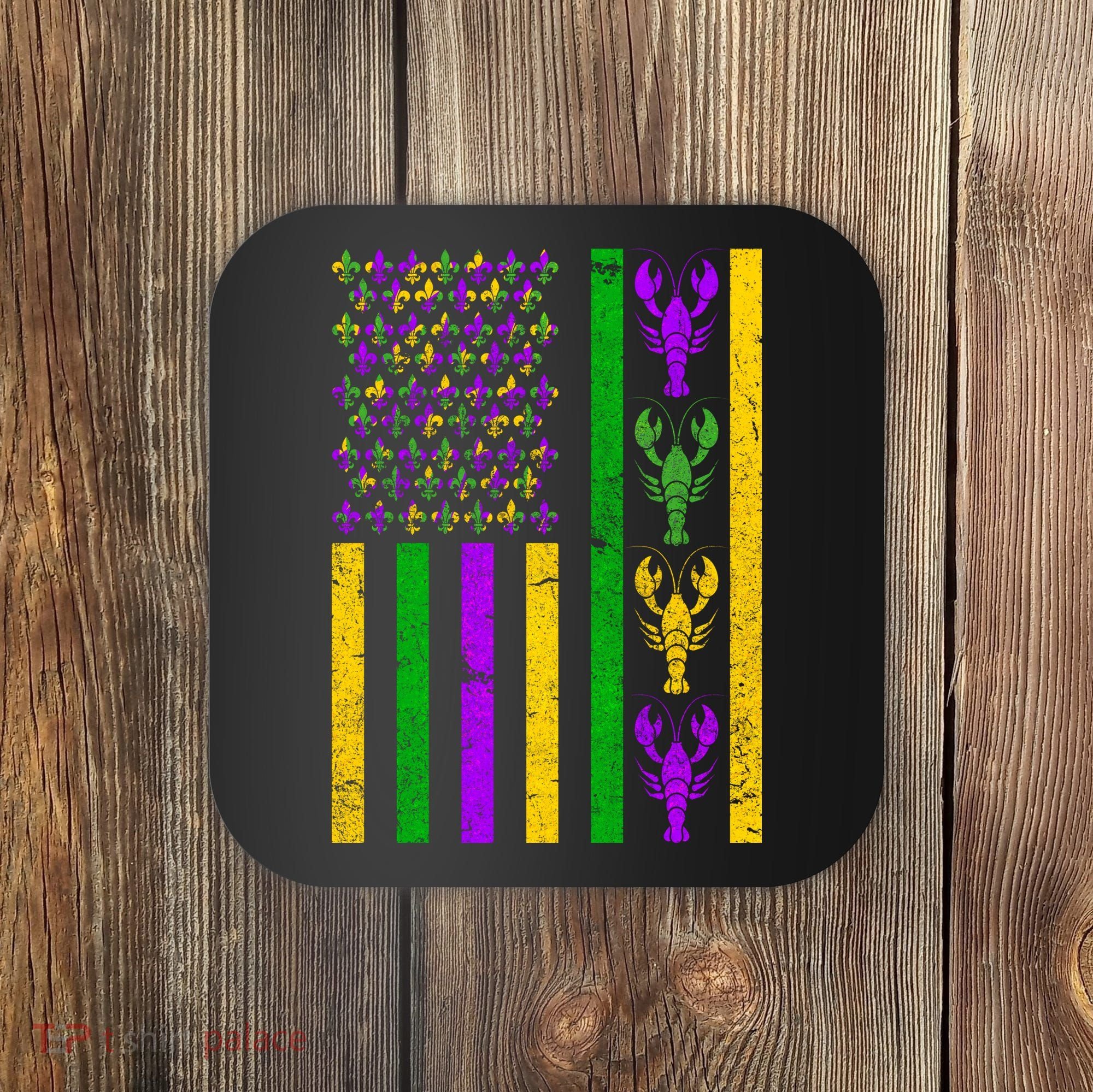 Crawfish Fleur-De-Lis Flag Mardi Gras Coaster