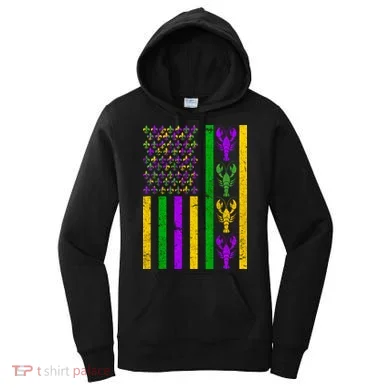 Crawfish Fleur-De-Lis Flag Mardi Gras Women's Hoodie