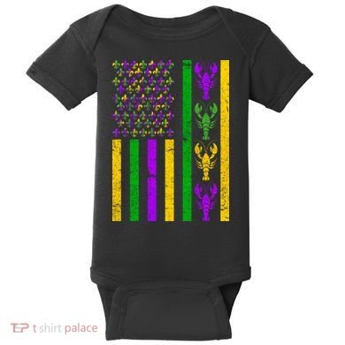 Crawfish Fleur-De-Lis Flag Mardi Gras Baby Bodysuit