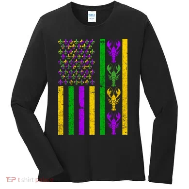 Crawfish Fleur-De-Lis Flag Mardi Gras Women's Long Sleeve Shirt
