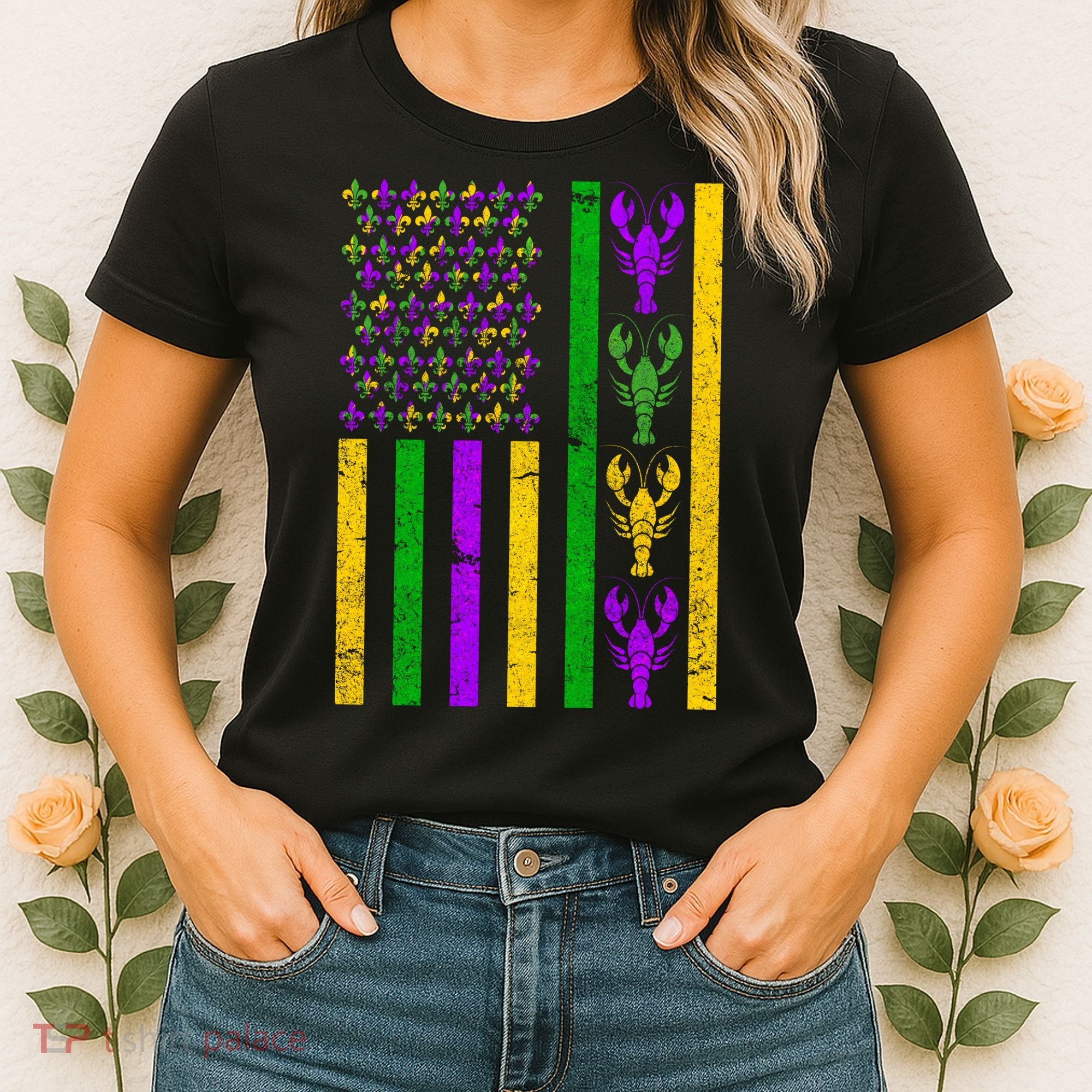 Crawfish Fleur-De-Lis Flag Mardi Gras Women's T-Shirt