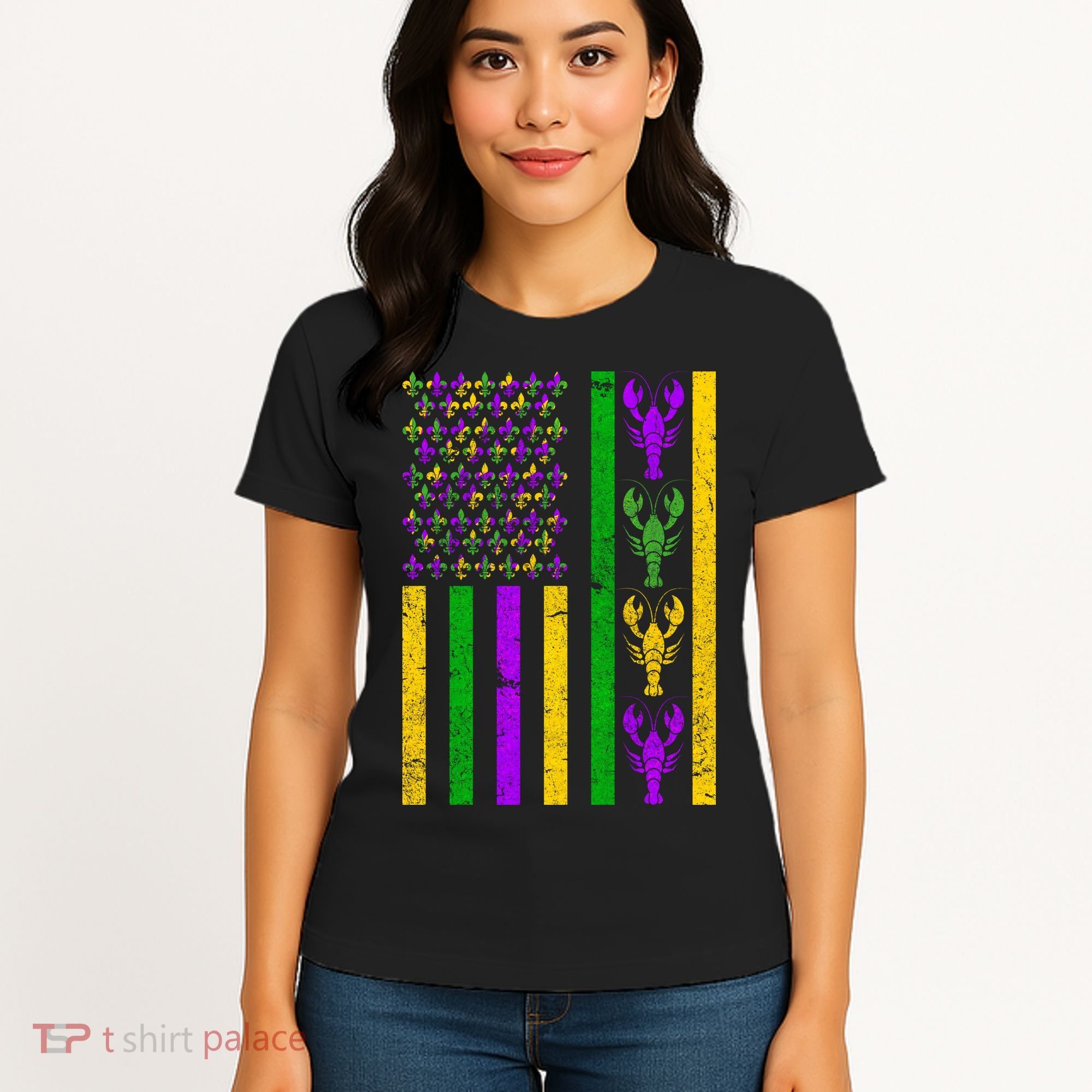 Crawfish Fleur-De-Lis Flag Mardi Gras Women's T-Shirt