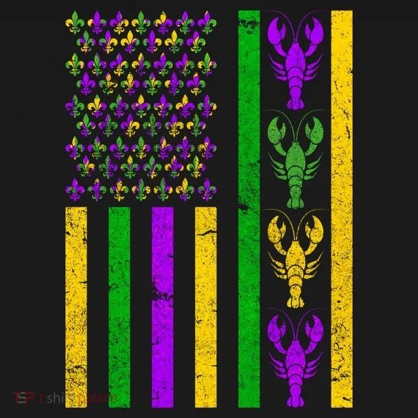 Crawfish Fleur-De-Lis Flag Mardi Gras Kids Long Sleeve Shirt