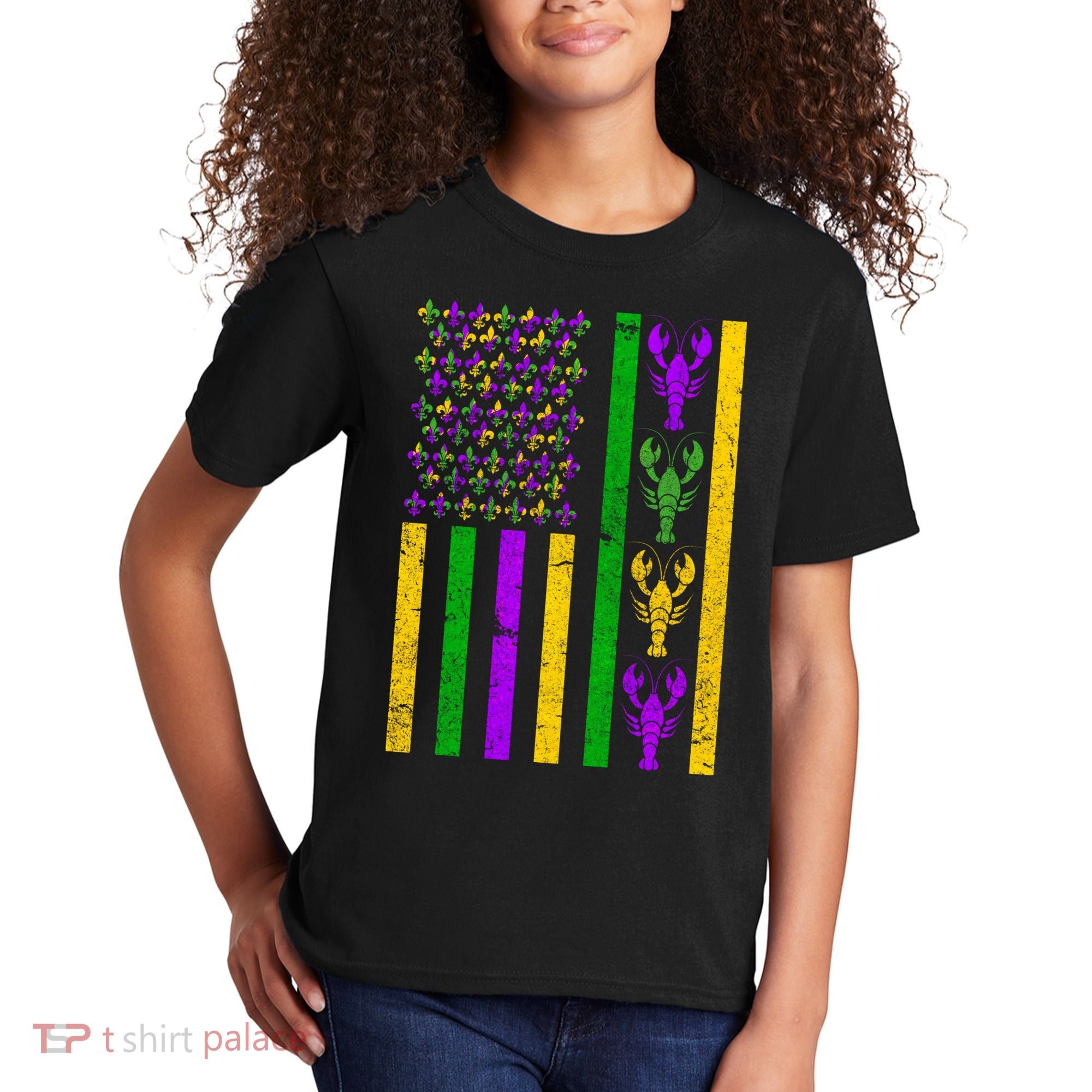 Crawfish Fleur-De-Lis Flag Mardi Gras Kids T-Shirt