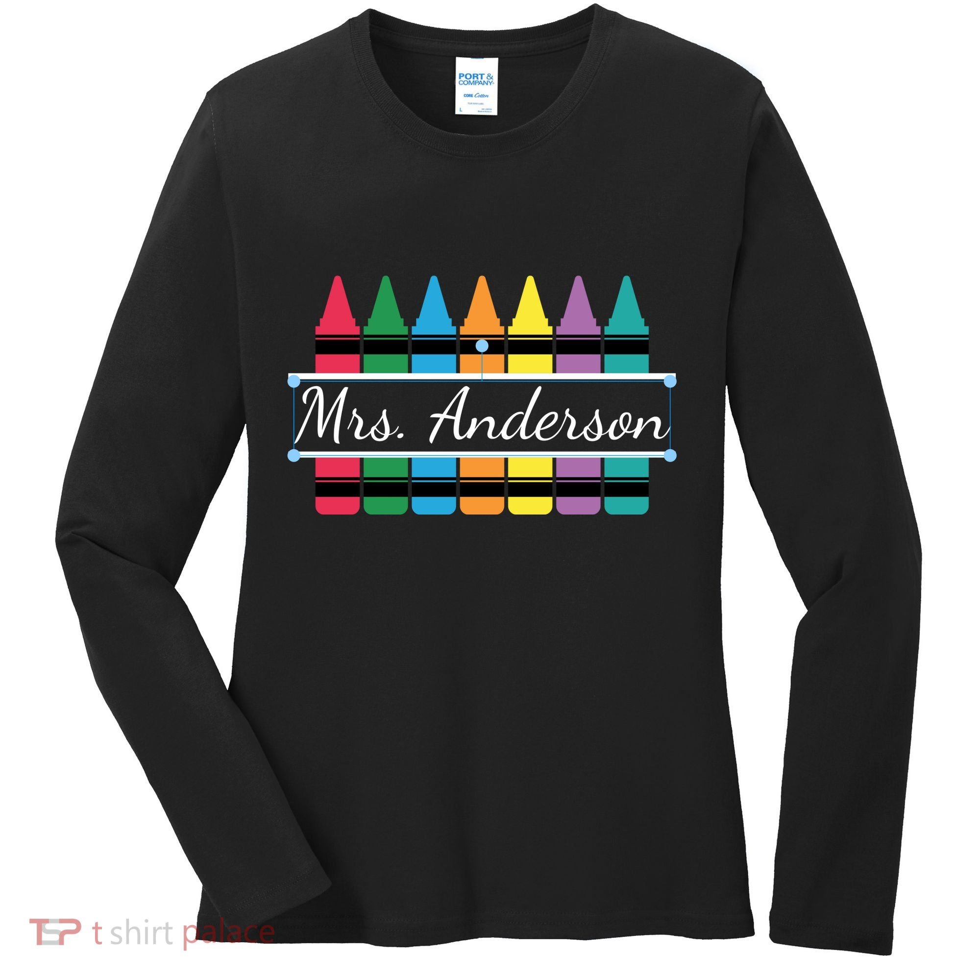 Crayon Customized Teacher Custom Personalize Name Women's Long Sleeve Shirt