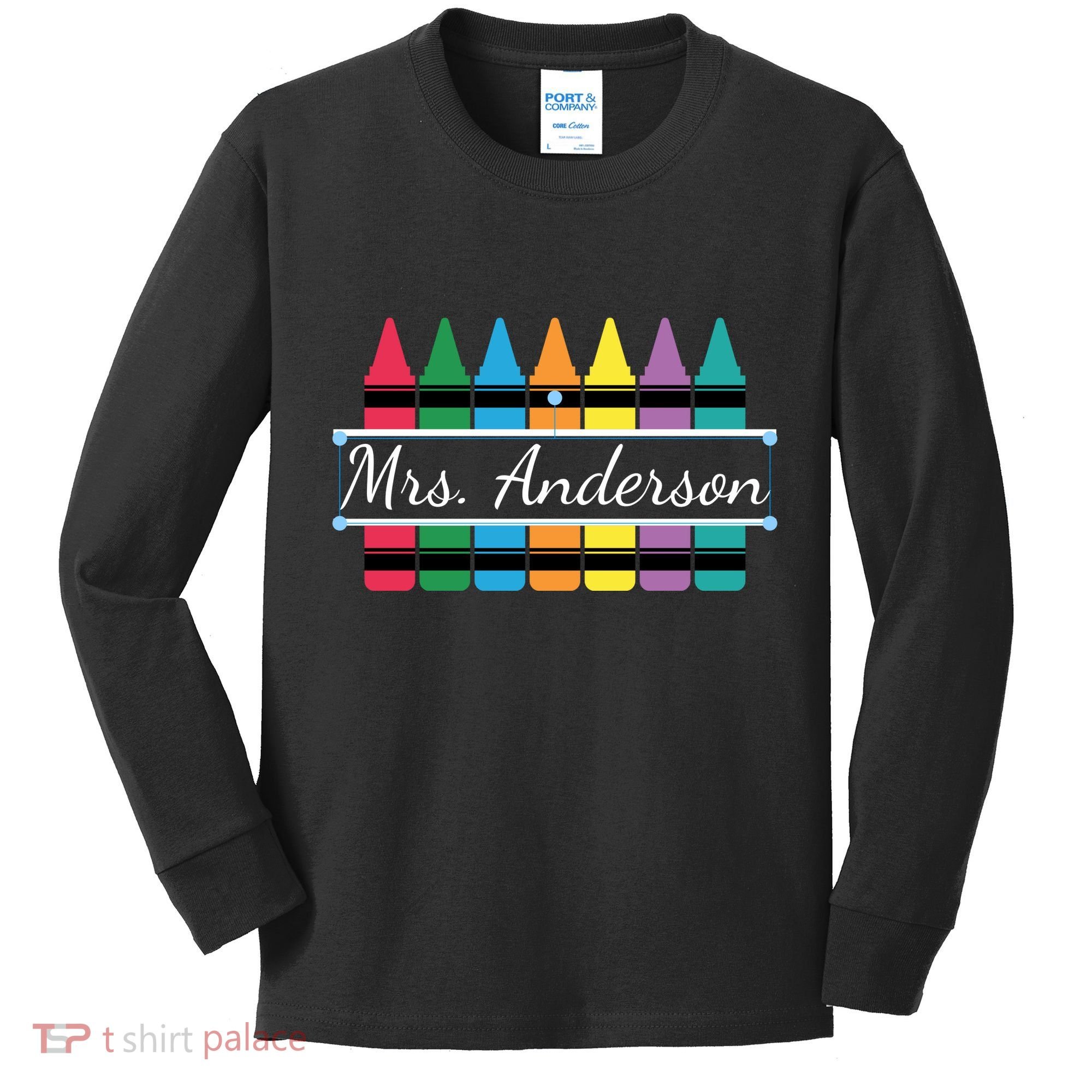 Crayon Customized Teacher Custom Personalize Name Kids Long Sleeve Shirt