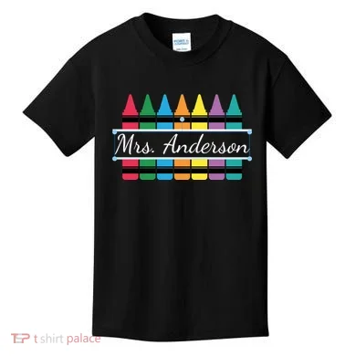 Crayon Customized Teacher Custom Personalize Name Kids T-Shirt