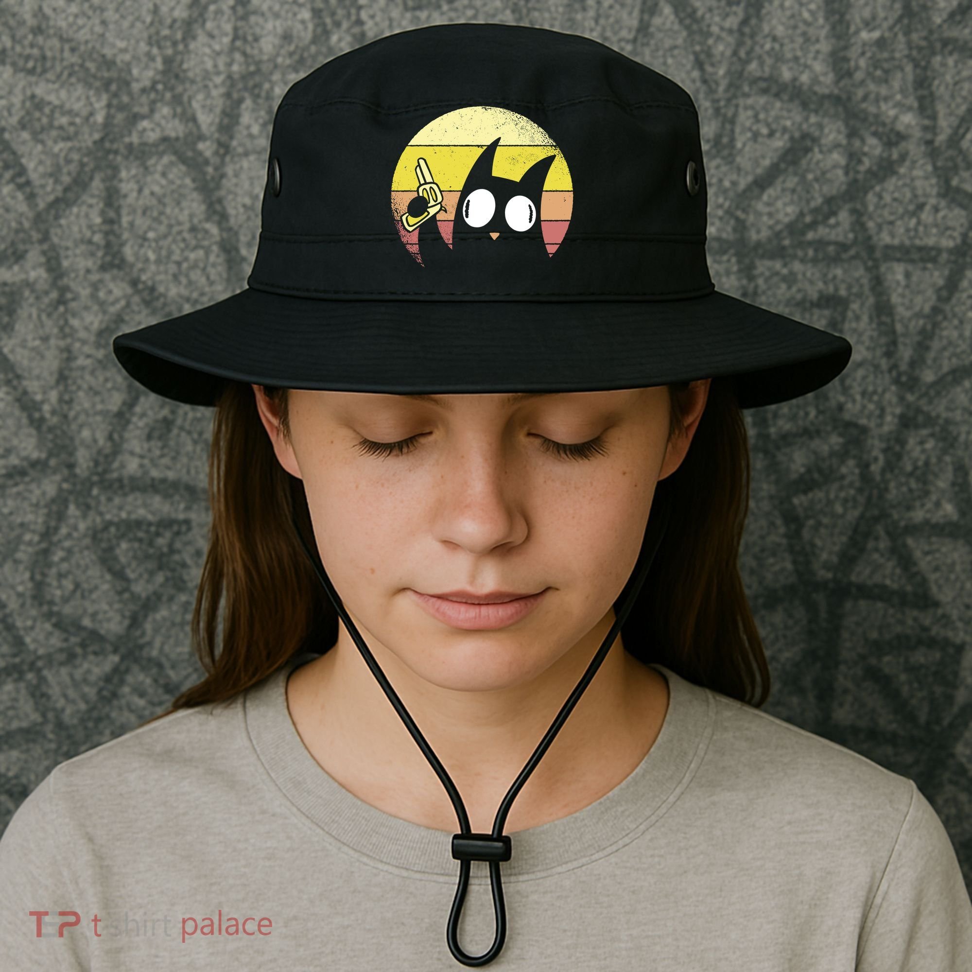 Crazy Cat Retro Sunset Bucket Hat