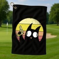 Crazy Cat Retro Sunset Golf Towel thumb 1